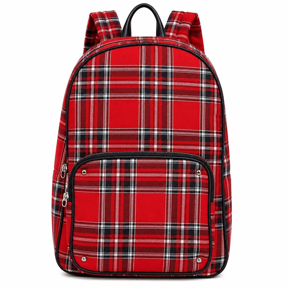 Unbranded Multicolor Tartan Plaid Mixed Media Adjustable Backpack